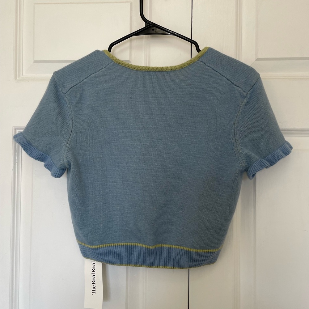 Guizio Blue and Green Knit Crop Top- Large - Picture 4 of 12